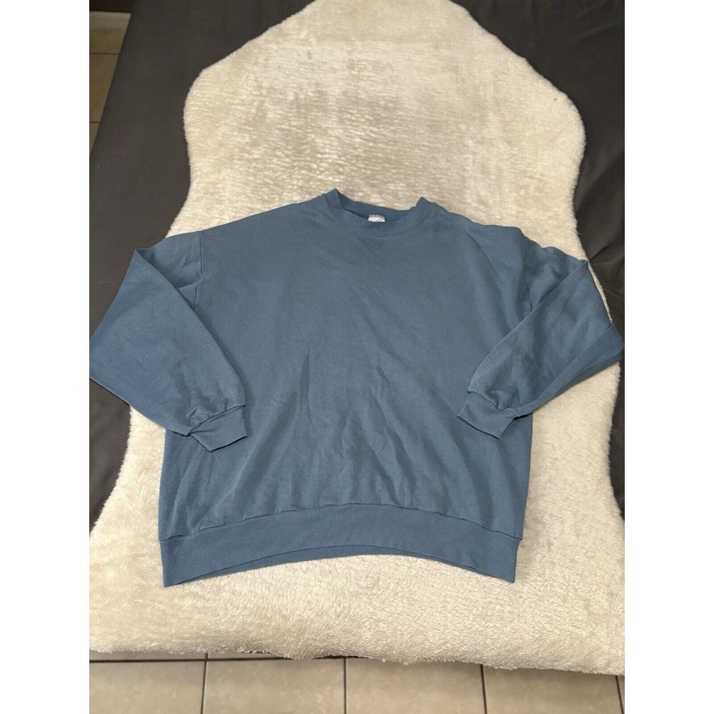 Vtg Jerzees Sweater Adult 2X 90s Crew Sweatshirt Blue Plain Blank USA